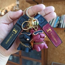 시오니프렌즈 멋쟁이 불독 키링 자동차 열쇠고리 2P, 블랙+레드, 1세트