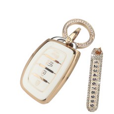 키에티 현대 아반떼AD LF쏘나타 4버튼 실버라인 스마트 차 키케이스 키홀더 + 분실방지 큐빅 전화번호판