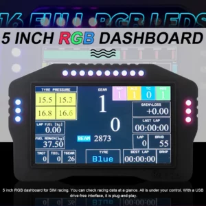 심 레이싱 대시 보드, 자동차 속도 디스플레이 시뮬레이터 휠, Pc용 스티어링 휠 및 페달, 5 인치, 16RGB